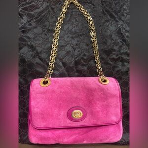 Gucci Marina Small Fushia Pink Suede Chain Shoulder Crossbody